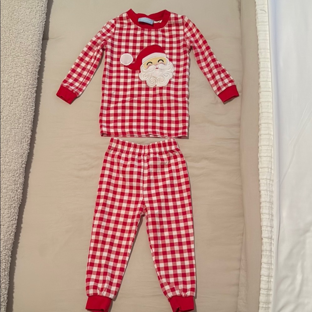 Red Checkered Kids Pajamas with Santa Design